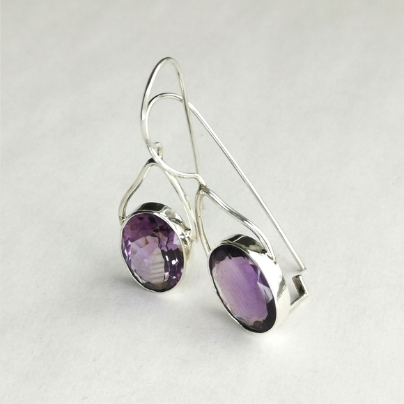 NWT Oval Cut Brazilian Amethyst Sterling Silver Drop Earrings - Picture 2 of 8